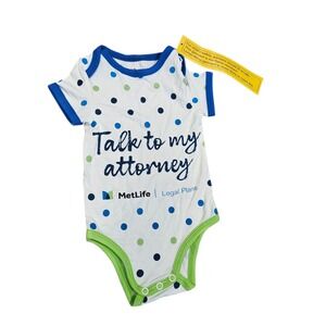 MetLife NWT Legal Plans Bamboo Talk to my Attorney Baby Bodysuit Polka Dot  6-9M